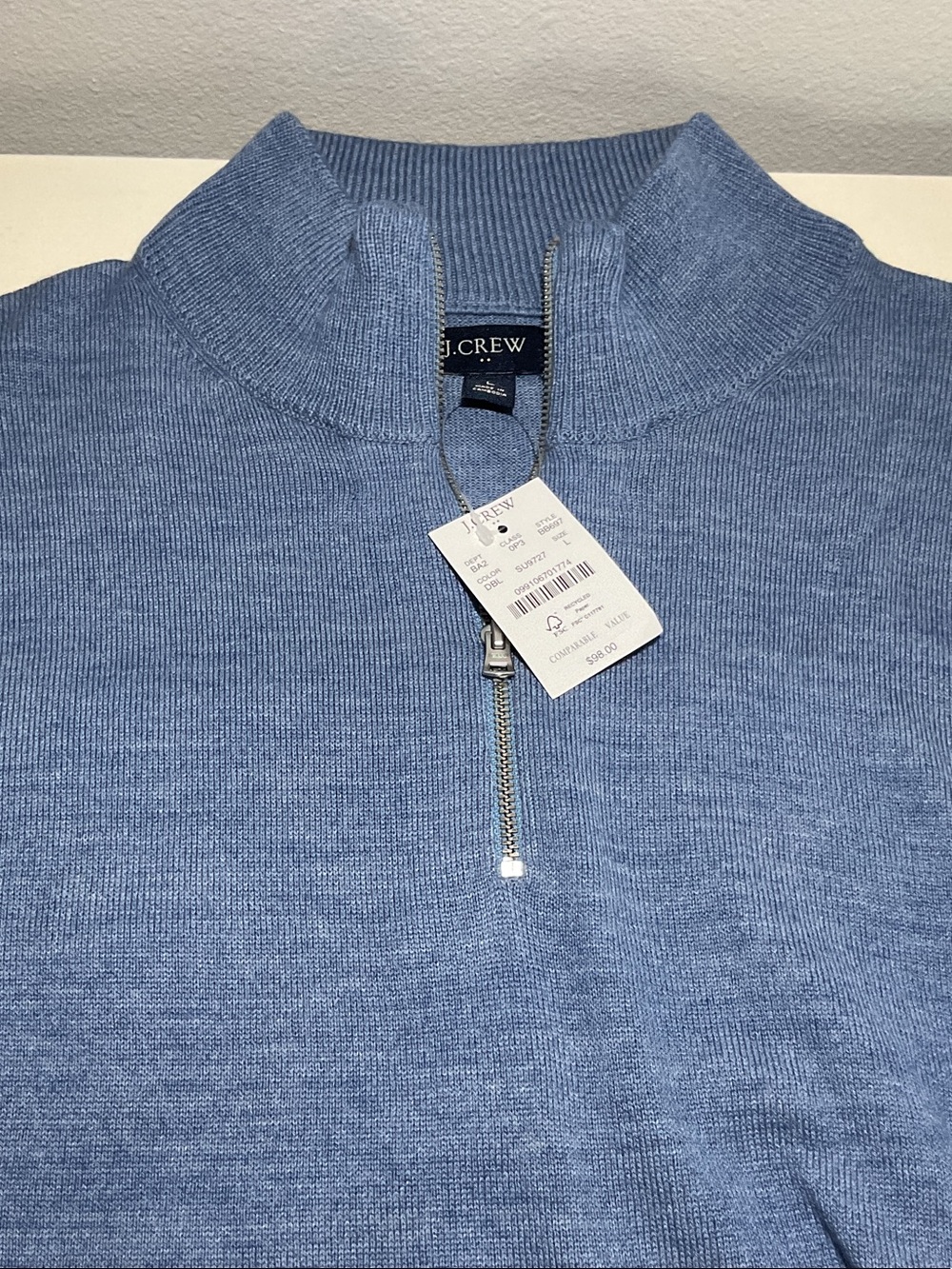 J. Crew Men's Sky Blue Zip-Neck Sweater